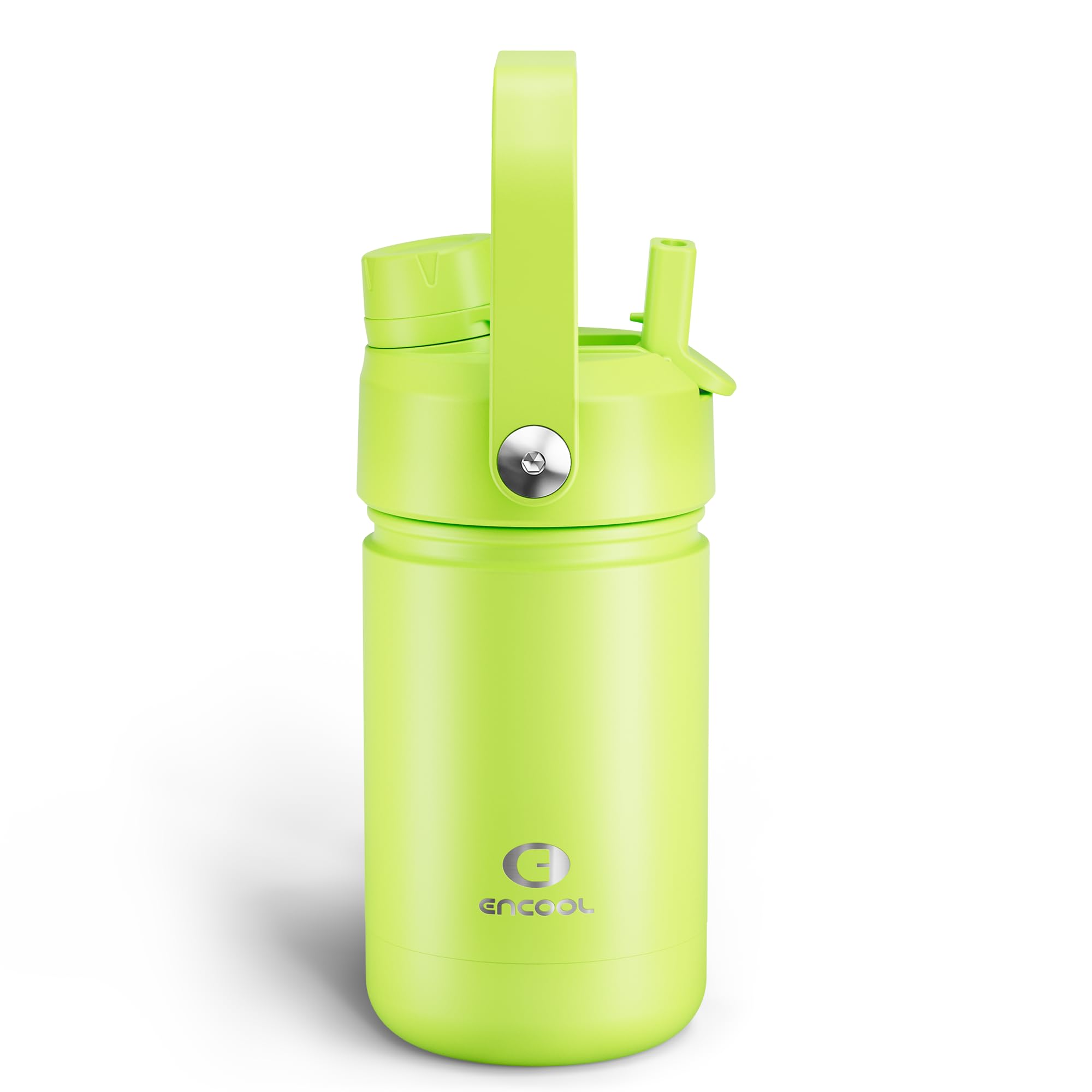 Kids Insulated Water Bottle with Straw - 12oz Stainless Steel Water Bottle with Dual Spouts, Leak-Proof, BPA-Free, Double Wall Vacuum Keeps Cold for 24 Hours for Sports, Travel, School (Sharp Green)
