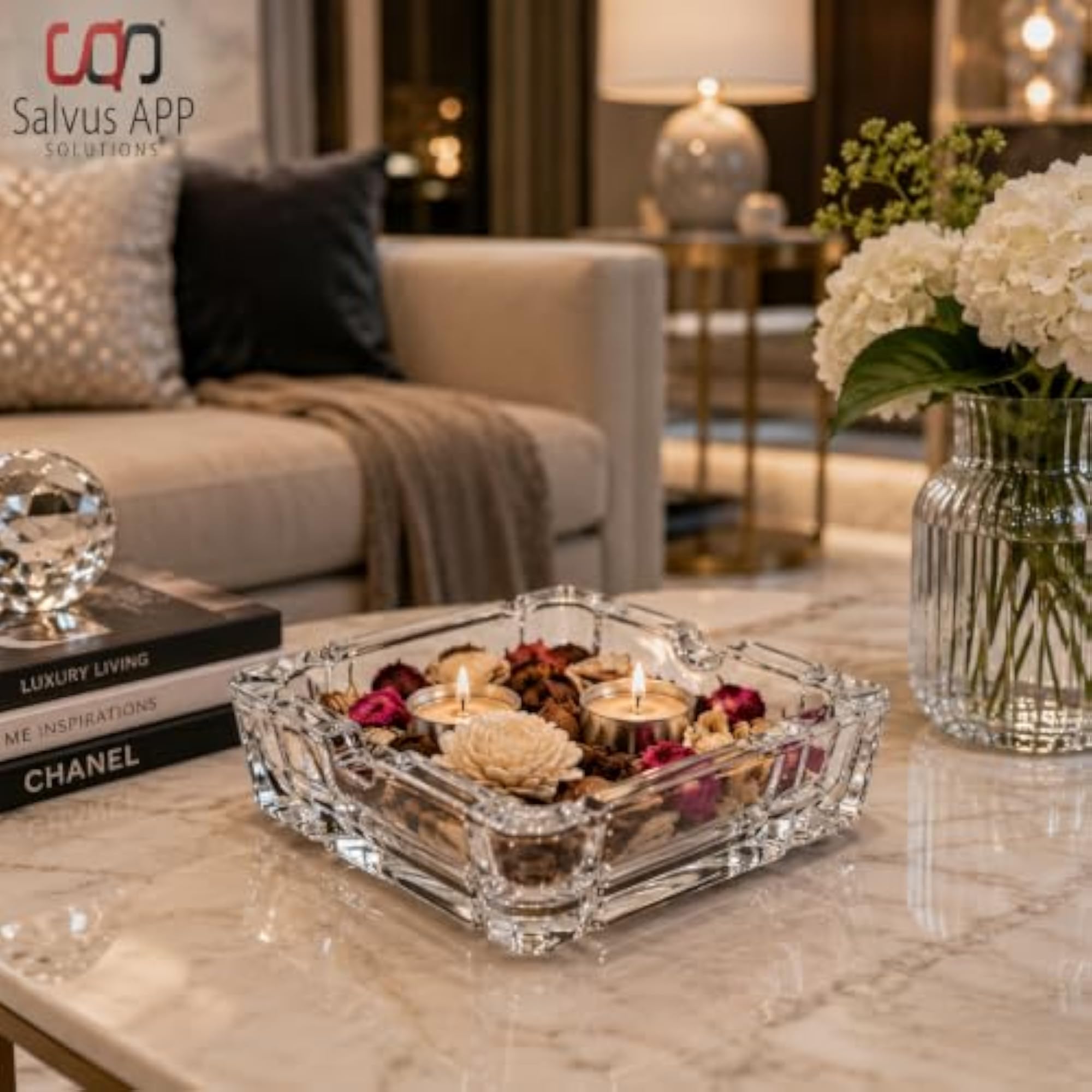 Crystal Glass Square Tray Plate, 3.5 Inch