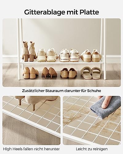 SONGMICS Kleiderständer, Garderobe, Garderobenständer, Kleiderablage, Stahlrahmen, mit Stange und Regal, 33,5 x 92,5 x 153 cm, für Schlafzimmer, Garderobe, Waschküche, Weiß HSR023W01