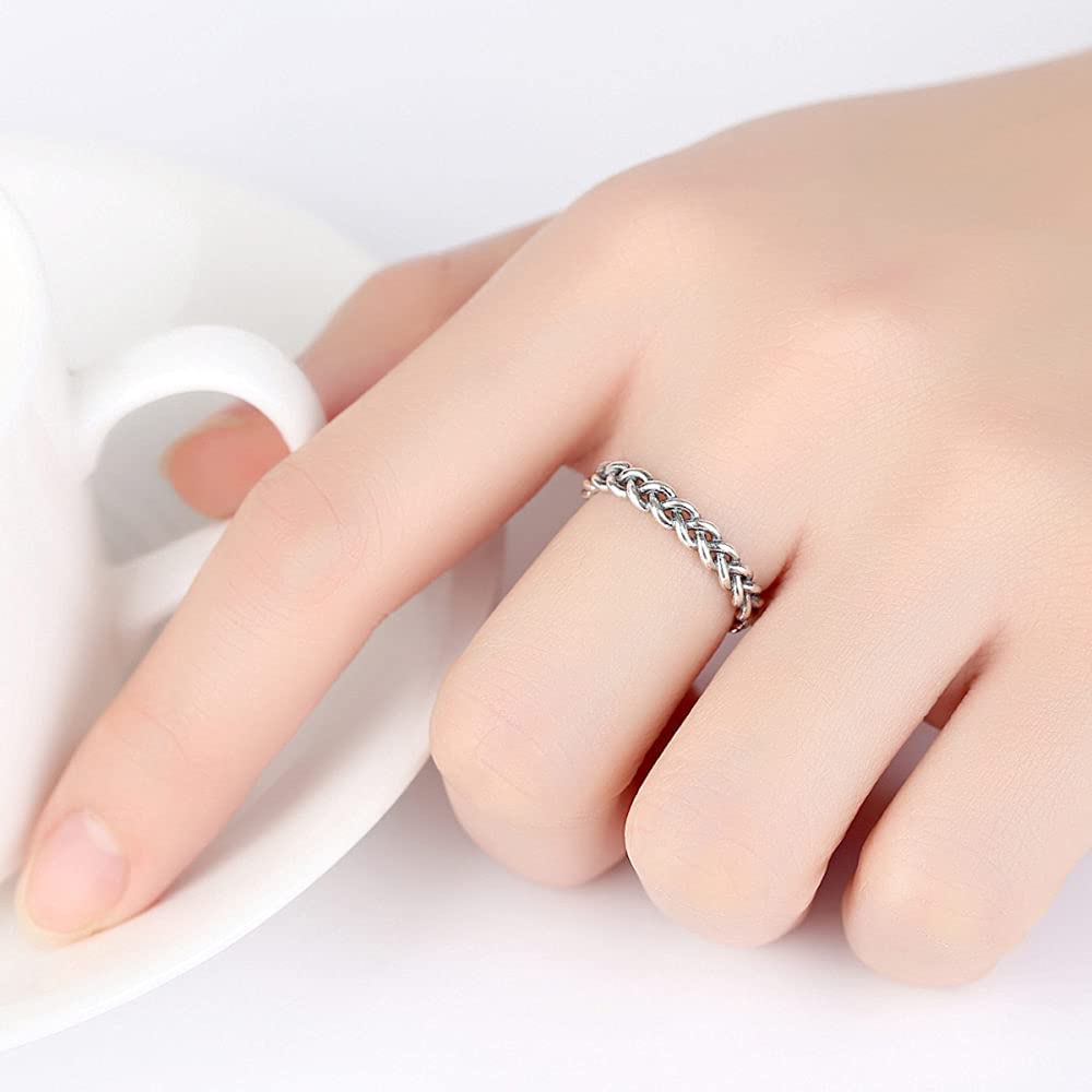 Anello regolabile in tessuto stile - Semplice anello a dito aperto cavo a forma di torsione a cerchio completo, anello di coda impilabile invecchiato, regali economici per donne e ragazze