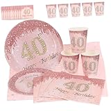 TOPPERFUN 40th Birthday Party Supplies Stylish Glittering Paper Plates Napkins Cups Set for Celebrati