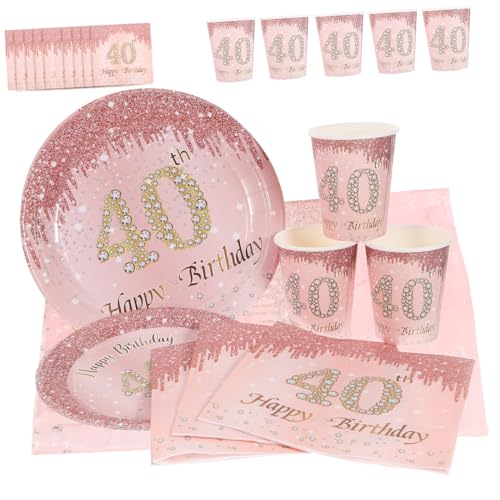 TOPPERFUN 40th Birthday Party Supplies Stylish Glittering Paper Plates Napkins Cups Set for Celebrati