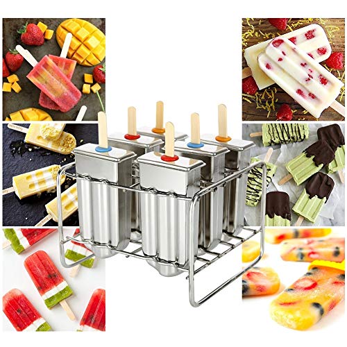 VIFERR Edelstahl Eislutscher Formen, 6 Stück Eisform EIS am Stiel Edelstahl Eiscreme Formen Popsicle-Form DIY EIS Pop Maker mit Stockhalter – Bild 7