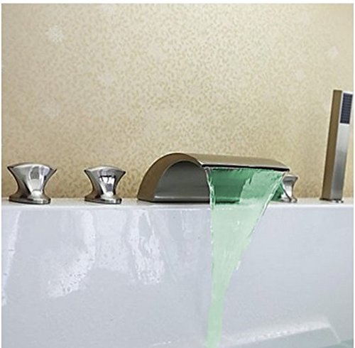 Mitigeur cascade LED baignoire nickel brossé avec douchette à main ABS