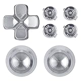 eXtremeRate Silver Aluminum Analog Thumbsticks & Bullet Buttons & D-pad Replacements Kits Metal Buttons for ps4 Slim Pro Controller