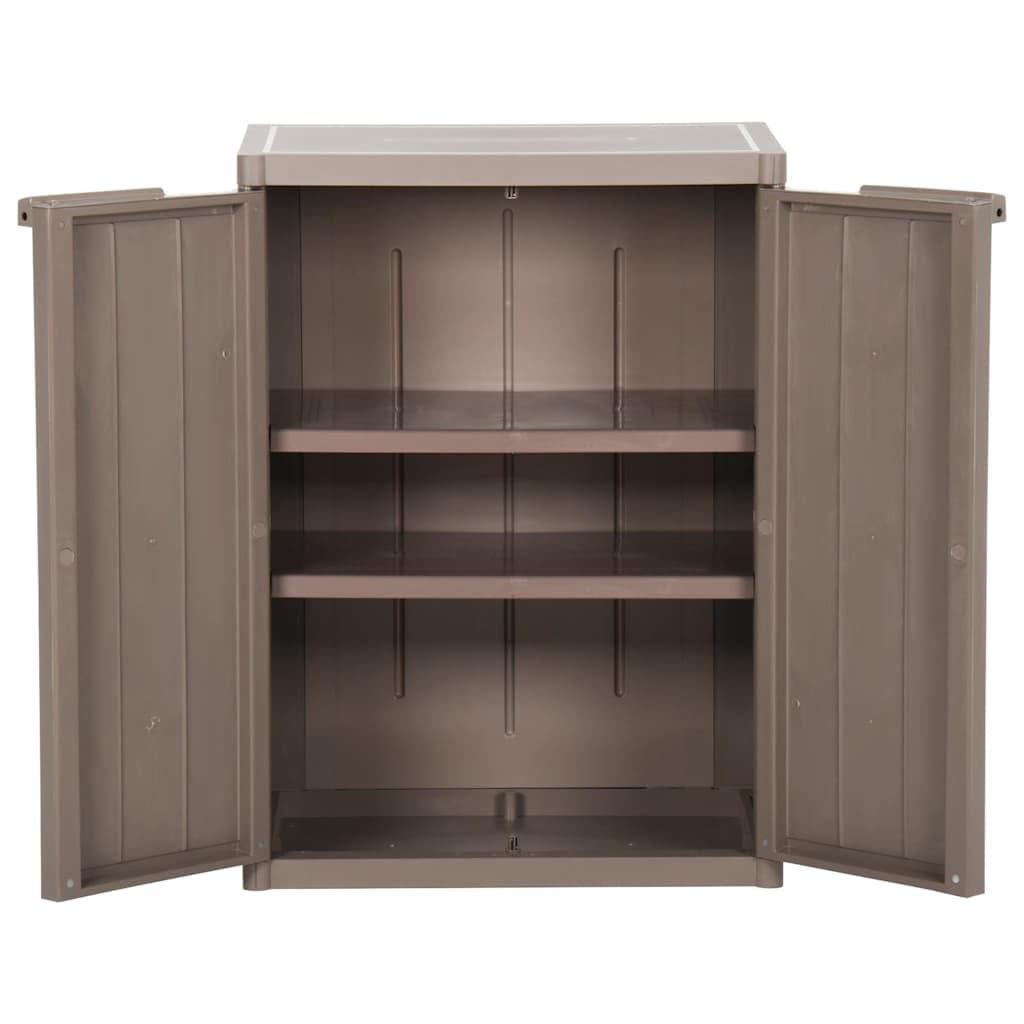Armadio da giardino in plastica effetto legno, compatto per esterni, con 2 ripiani, resistente alle intemperie, 65 x 45 x 88 cm