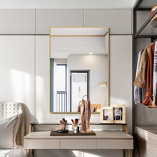 Koonmi Gold Rectangle Wall Mirror, 20x30 Inch Bathroom Mirror, Aluminum Frame Vanity Mirror for Entryway, Living Room, Bedroom Bathroom, Hangs Horizontally or Vertically