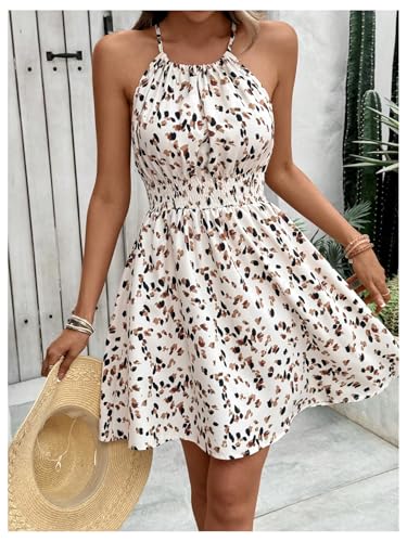 Image of Floerns Women's Summer Sleeveless Halter Dress Allover Print Cami Short Dress