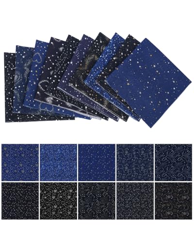 eZAKKA 10 Pcs 10 x 10 Inch Cotton Quilting Fabric, Star Fabric Squares Pack, Starry Night Constellation Hearts Nebula Prints for Quilting, Sewing Projects, Patchwork, DIY Crafts