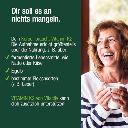VITACTIV Vitamin K2 Tabletten 200 µg - 180 Stück (180) - Vitamin K2 MK7 All Trans Menaquinon - Für Knochen & Blutgerinnung, Alternative zu K2 Tropfen - Hochdosiert, hohe Bioverfügbarkeit, Vegan