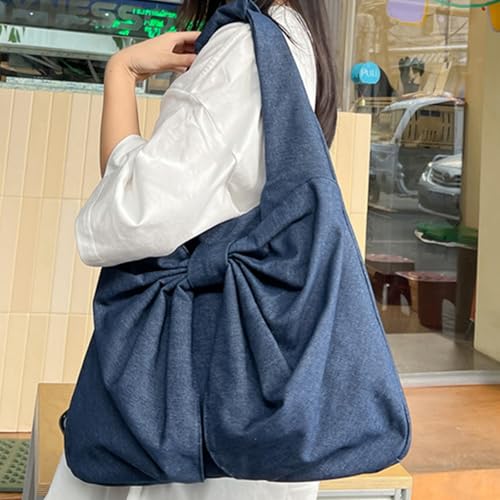 Cute Bow Canvas Tote Bag Purse for Women Bow Tote Bag Y2k Purses Cute Shoulder Handbag Travel Aesthetic Purse4