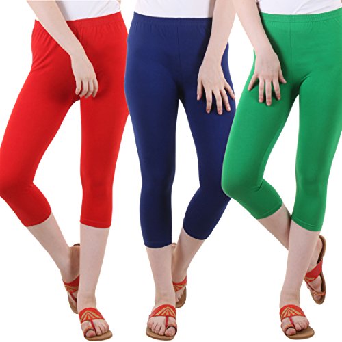 Image of DIAZ Women's Super Combed Cotton Elastane Stretch Slim Fit Printed Capri -Pack of 3