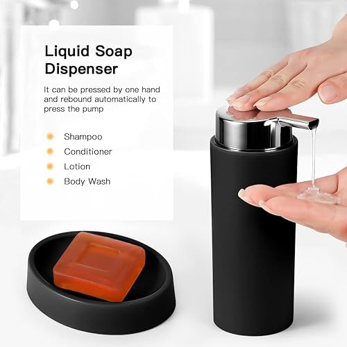 Miniatura 4 de Otostar Juego de accesorios de baño de plástico de 6 piezas, juego de accesorios de baño negros con dispensador de jabón, soporte para cepillos de