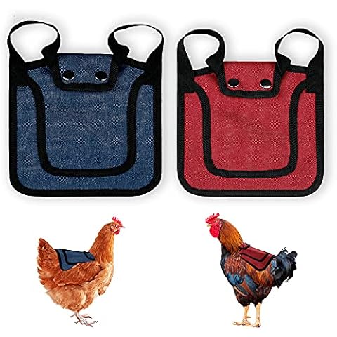 2 Pieces Premium Chicken Saddle for Hens and Roosters, Outdoor Hen Saddles with Adjustable Strap, Chicken Sweater Aprons, Birds Feather Protector for Back and Sides, Suitable for 5-7.6lbs, Red & Blue Cover