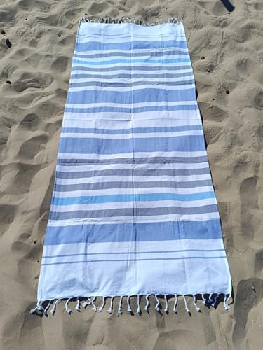 DHESTIA HOME - Pareo Fouta de Playa con Flecos Trenzados Tamaño Individual 90x200 cm Salmat Color Único Talla 90x200 cm