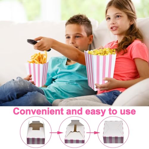 Image of 40 Pcs Paper Pink Popcorn Boxes, Pink Popcorn Bags with White Striped, Popcorn Boxes for Party, Popcorn Holders for Party Birthday Favor Supplies.(40 boxes large) (Pack of 4)