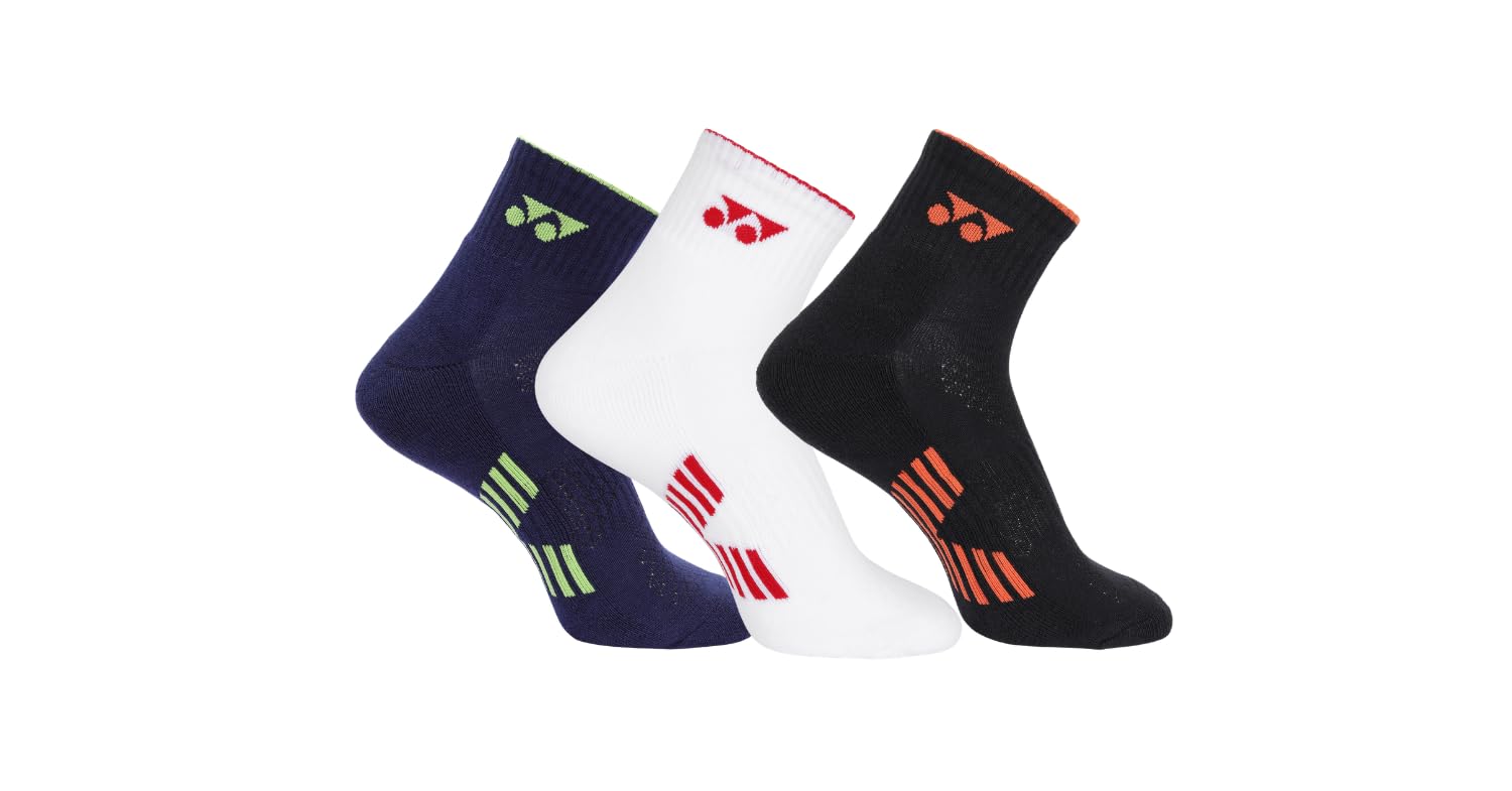 YONEX Quarter Length Performance Sports Socks (Badminton, Running, Gym & Indoor Training), Pack of 3
