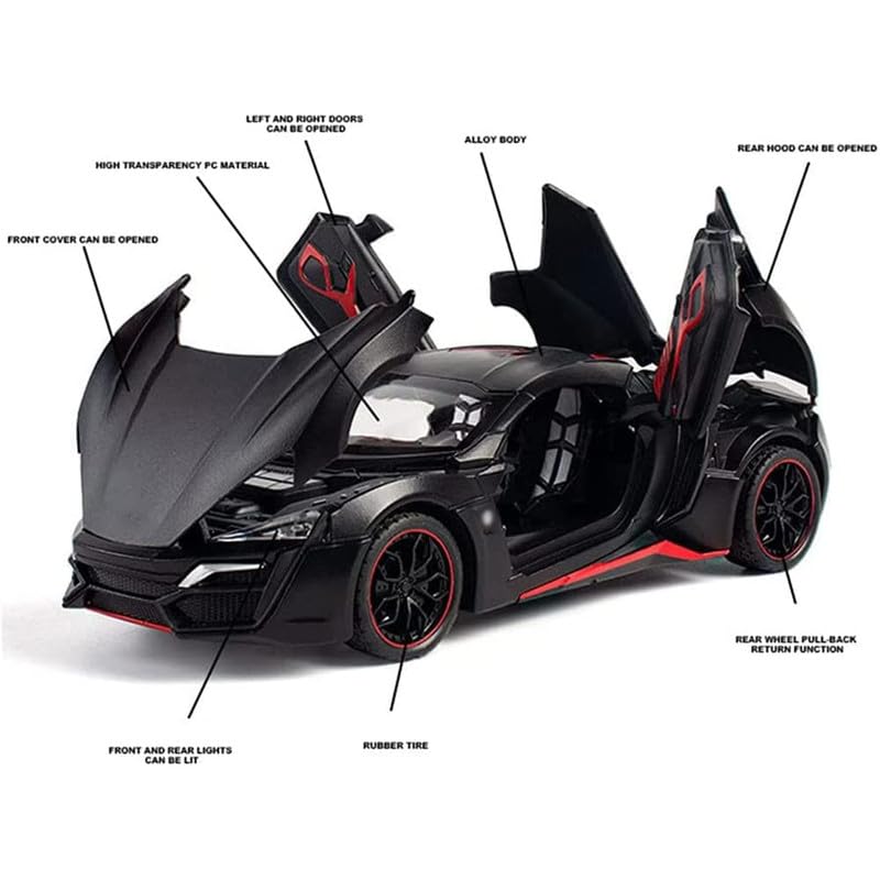 Image of New 1:24 Hyper Sport Diecast Alloy Metal Pull Back Car with Openable Doors Music Sound and Light Vehicle Toy Car for Kids Boys (Multicolor)