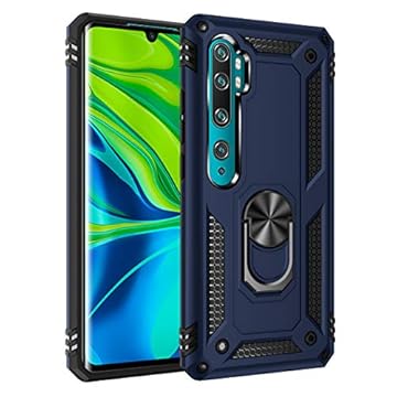 SORAKA Capa para Xiaomi Mi Note 10 Lite com suporte de anel capa armadura Xiaomi Mi Note 10 Lite capa traseira de policarbonato rígido com placa de metal para suporte magnético de telefone carro azul