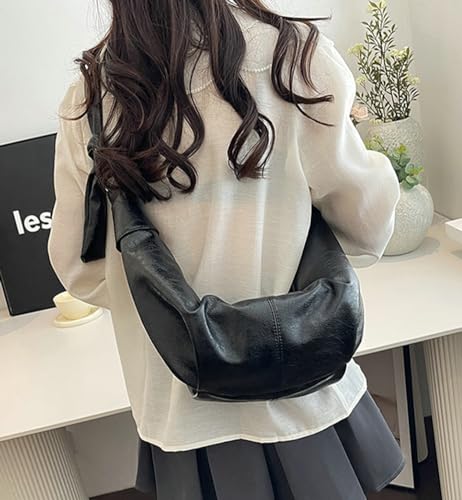Image of Pocadri Womens Fashion Shoulder Crossbody Bag Soft Vegan leather Hobo Tote Purse Large Dumpling Handbag Top Handle Y2k Satchel, Black