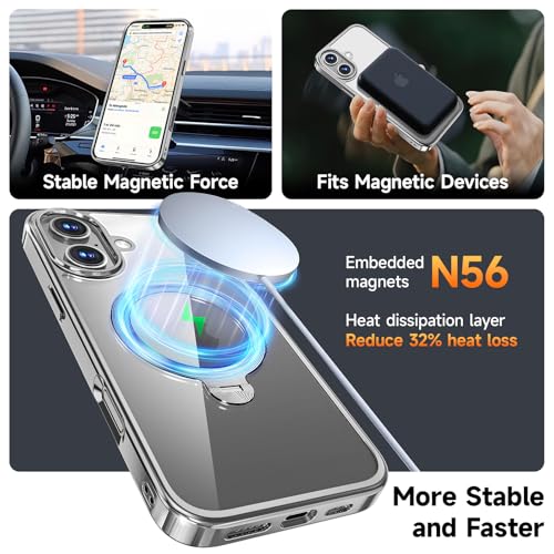 Coque iPhone 16 MagSafe antichoc transparente protection écran objectif support 360