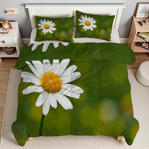 Housse de couette 160x200 fleurs avec 2 taies d'oreiller en microfibre
