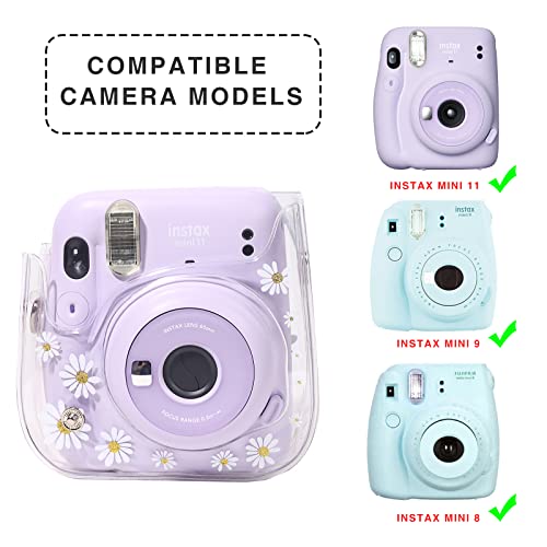Wogozan Clear Case For Fujifilm Instax Mini 12/11/9/8 Instant Camera Bag - Instax Mini 11 Case With Adjustable Shoulder Straps (Transparent Daisy) #TOP3