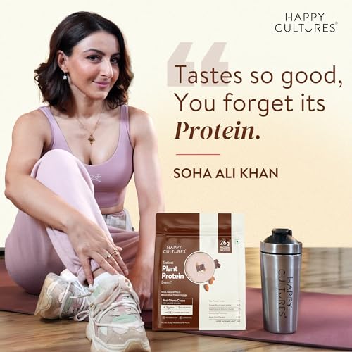 Image of Happy Cultures Tastiest Plant Protein Assorted Pack | Chocolate, Kesar Pista, Mango, Strawberry, Almond Chunks & Ashwagandha (KSM 66)| Pea & Brown Rice Protein Isolate| No Added Sugar| Vegan| 18 Complete Amino Acids| Monk Fruit Extract| Women & Men| No Bloating, Easy to Digest| Dairy Free with Probiotics - 144g(4 Sachets, 4 Flavours)