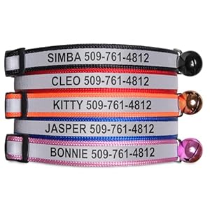 GoTags Reflective Cat Collar Personalized, Custom Cat Collar with Engraved Name and Phone Number, Safety Collar with Breakaway Release Buckle and Bell, Adjustable for Cats and Kitten 5 Colors