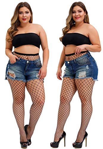 HZH Womens High Waist Tights Fishnet Stockings Plus Size Thigh High Pantyhose2