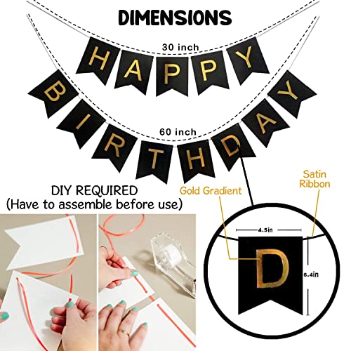 Image of Party Propz Black and Gold Happy Birthday Banner Decoration,Happy Birthday Banner for Boys, Bunting Banner (Cardstock)