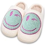 Smile Face Slippers for Women and Men, Retro Comfy Warm Soft Fuzzy Plush Slip-On House Shoes Funny Cute Happy Smile Home Winter Pillow Cloud Foam Fluffy Slipper for Indoor Outdoor, Purple size 11 12