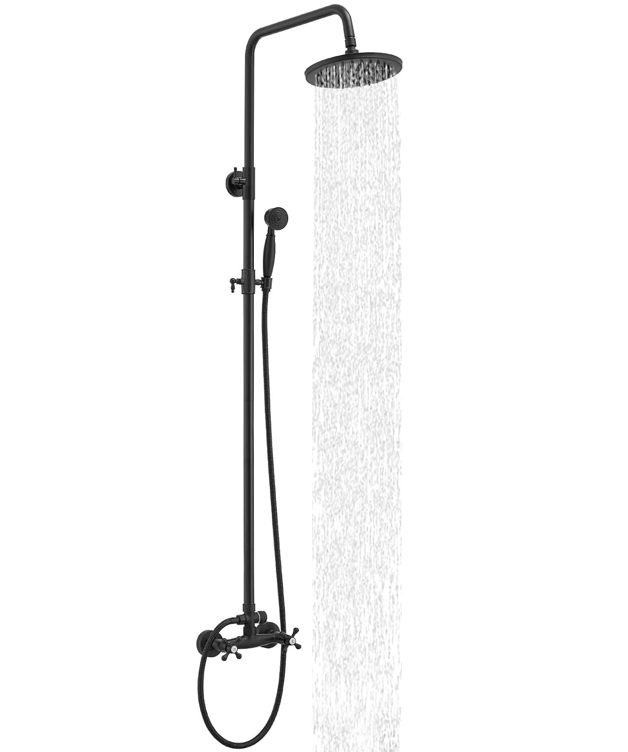 BathfinesseBlack Outdoor Shower Feature, Exposed Pipe Shower System Rainfall Outside Shower Set High Pressure SUS304, Wall Mount