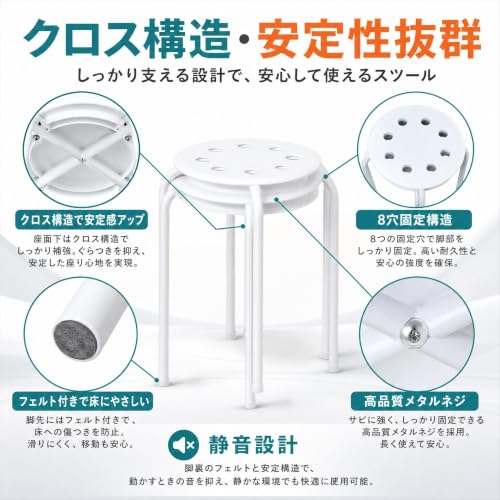 Garvee 丸椅子 4脚 幅36×奥行36×高さ53cm パイプ椅子 スタッキング 軽量 完成品 持ち運びしやすい ダイニング オフィス カラフル [4]