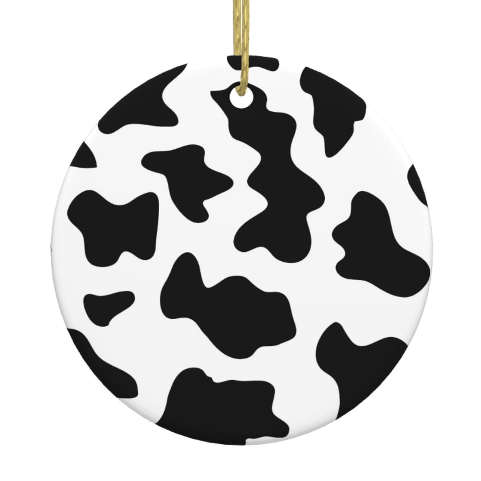 Jaoxer White Black And Cow Print Ceramic Christmas Tree Ornament - Festive Round Hanging Décor For Xmas, Holidays, Weddings & More