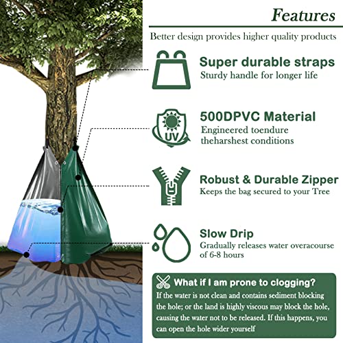 Pack 20 Gallon Capacity Watering Bags for Tree, 6-8 Hours Slow Release Tree Water Bags, Reusable Tre