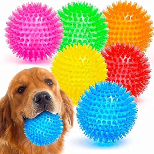Ousiya Quietschende Bälle für Hunde, 6er-Pack 9 cm Quietschende Hundeball mit Stacheln Mittlere und Große Hunde Gedacht Sein, Hundespielzeug Ball