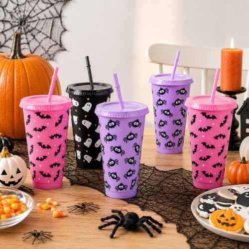 Whaline 12 Pcs Halloween Plastic Tumblers with Lids Straws, Boho Cartoon by Whaline - Used condition - Image 4