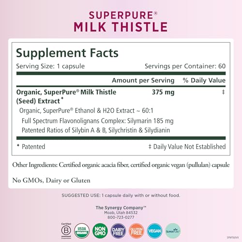 PURE SYNERGY SuperPure Milk Thistle Extract | Milk Thistle Liver Detox and Cleanse Supplement | Organic Milk Thistle Extract with Silymarin | for Healthy Liver Support (60 Capsules)