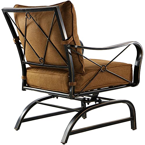 Hanover Sumrngtdn5Pccst Summer Nights 5 Piece Dining Set With Four Cushioned Rockers And A 48" Cast-Top Table Outdoor Furniture, Tan #TOP4