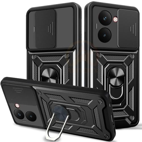 Image of Armor Bumper Back Cover Case for Realme P3 Ultra 5G Rotating Camera Cover, Ring Holder & Kickstand | Heavy Duty & 360 Degree Protection Realme P3 Ultra 5G Back Cover (Black)