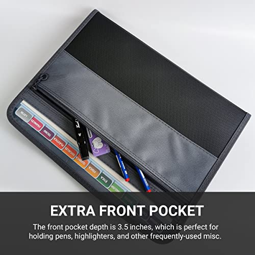 Expanding File Folder With Sticky Labels, 13 Pocket Accordion Document Organizer Fabric/Poly Expanding Zip File With Zipper Closure Front Pocket，Letter A4 Paper Document Accordion Folder, Black #TOP3