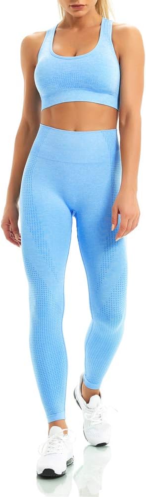 WodoWeiWomen 2 Piece Workout Outfits Sports Bra Seamless Leggings Yoga Gym Activewear Set