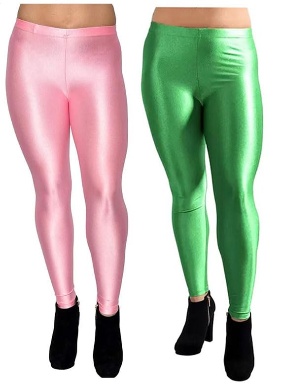 cron New Trend Shiny Churidar Leggings Combo for Women and Girls (Pack of 2) (XXL, Pink & Green)-picture-22
