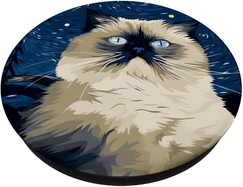 Miniatura 2 de Himalayan Cat Starry Night Painting Men Women Kids PopSockets Swappable PopGrip