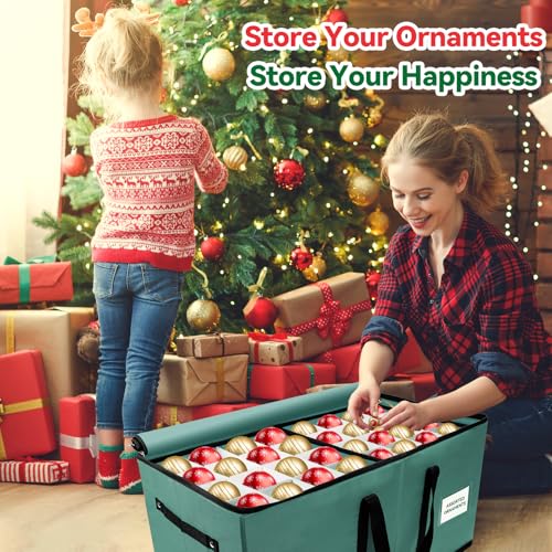 TKYHRMAS Christmas Ornament Storage Box, Ornament Storage Container with 8 Trays, Xmas Decoration Organizer Holds Up to 128 Decoration Balls, Durable 600D Oxford Material（Green） by TKYHRMAS - Image 7