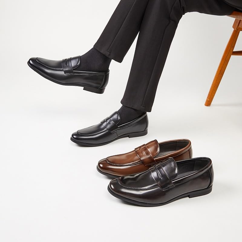 Men's Slip-on Dress Business Leather Shoes Pointed Toe Low-top Lightweight Oxford Shoes Non-Slip Rubber Wear-Resistant Comfortable Casual Shoes for Men