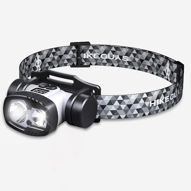 HIKEGUYS High Lumen LED Headlamp, Super Bright Rechargeable Sensor Headlight10 Modes Ultra Lightweight Battery Operated Camping Essentials Waterproof