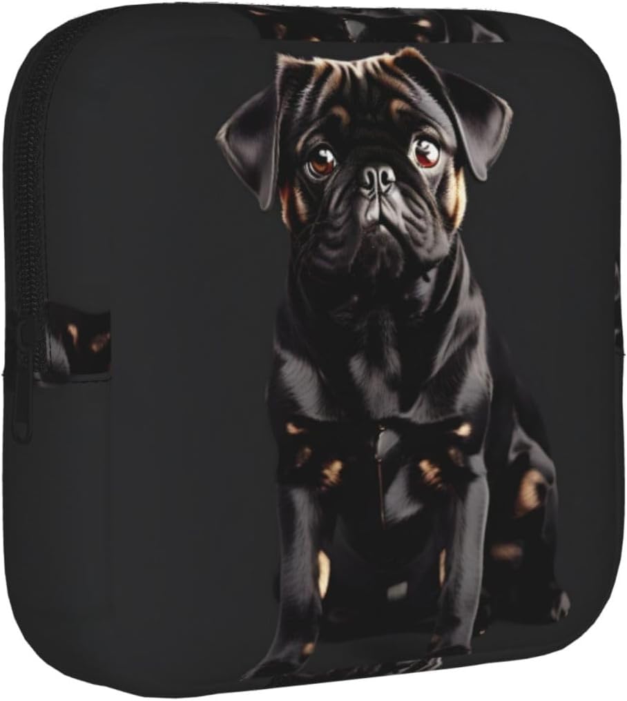 Cute Black Pug Dog-Standard-Scale-2_00x Print Multifunctional Storage Bag Pad Bag Skin-Friendly Period Pouch Reusable Tampon Bag for Female