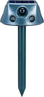 360° Animal Deterrent, 6 Modes Solar Powered Animal Control Devices with Motion Sensor and Flashing Light, Outdoor Waterproof Bird Deterrent for Skunk Squirrel Raccoon Wildcat Rabbit, 15-18kHZ